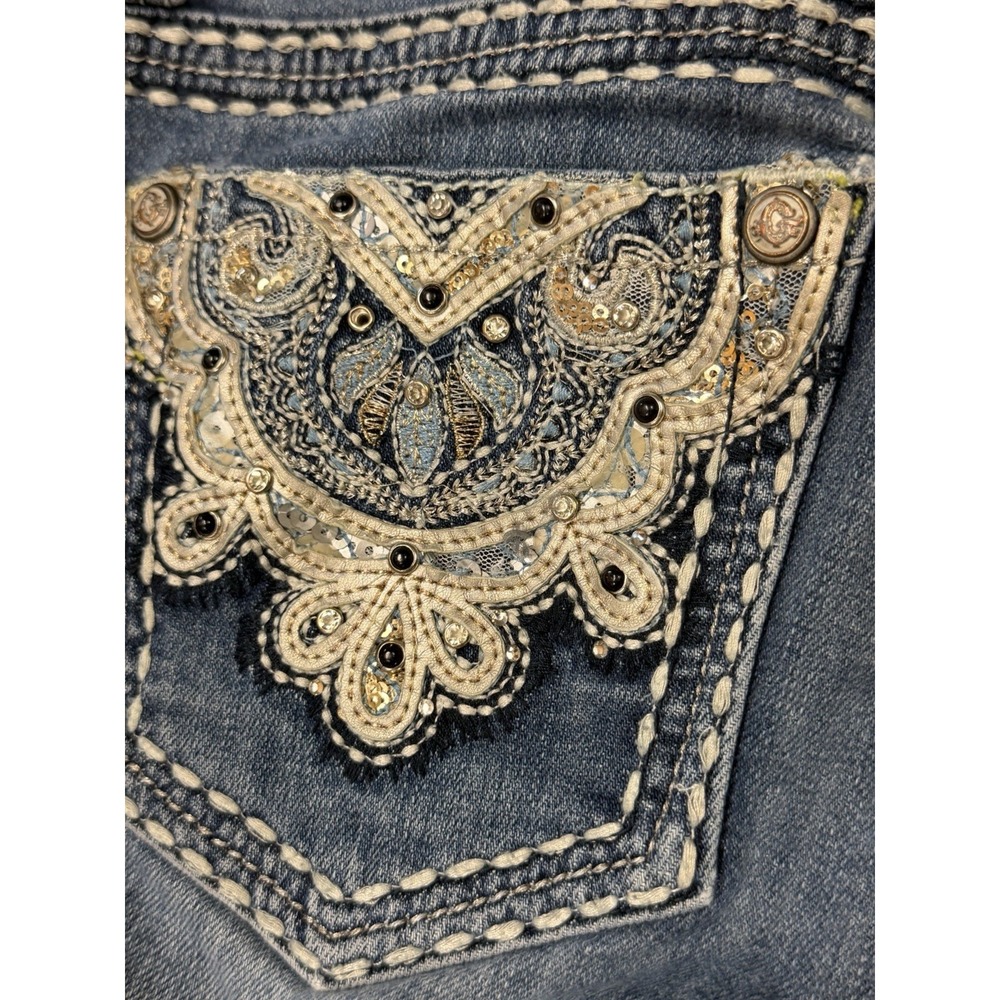 Grace in LA Jeans 28 Bootcut Rhinestone Embroidered Y2K Distressed Embellished - Picture 11 of 14